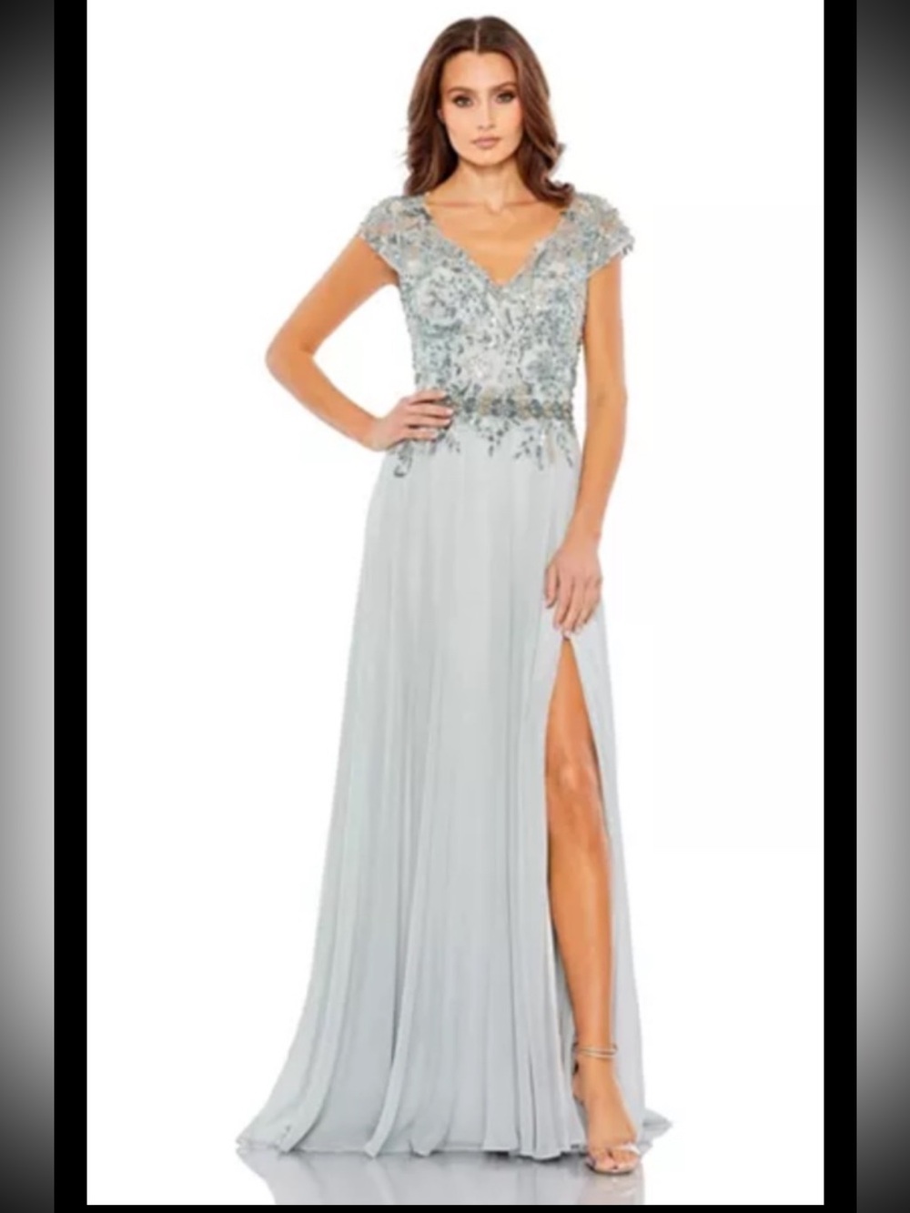 Mac Duggal Embellished Cap Sleeve Bodice,chiffon Flowy Gown,seamist,sz 8,NEW